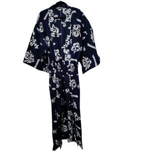 ICHIBAN  Size Large Cotton Japanese Navy Blue Floral Kimono robe